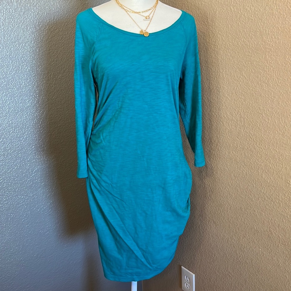 Express - Gorgeous teal sleeve dress, tulip wrap front, rouched sides - Size L